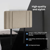 Linen Fabric Single Bed Deluxe Headboard Bedhead - Beige - Close-Up Angle