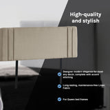Linen Fabric Queen Bed Deluxe Headboard Bedhead - Beige - Close-Up Angle
