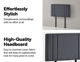 Linen Fabric Single Bed Deluxe Headboard Bedhead - Grey - 45-Degree Angle