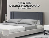 Linen Fabric King Bed Deluxe Headboard Bedhead - Grey - Front View