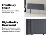 Linen Fabric King Bed Deluxe Headboard Bedhead - Grey - 45-Degree Angle
