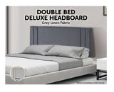 Linen Fabric Double Bed Deluxe Headboard Bedhead - Grey - Side View