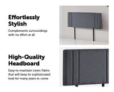 Linen Fabric Double Bed Deluxe Headboard Bedhead - Grey - 45-Degree Angle