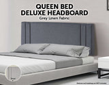 Linen Fabric Queen Bed Deluxe Headboard Bedhead - Grey - Front View