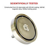 Round Neodymium Fishing Magnet with Countersunk Hole and Eyebolt, 500 LBS pull