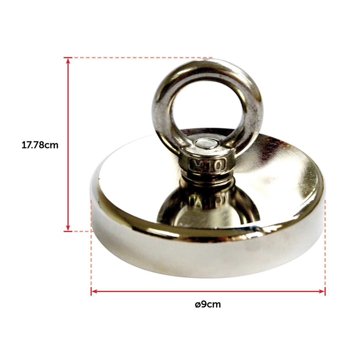 Round Neodymium Fishing Magnet with Countersunk Hole and Eyebolt, 500 LBS pull