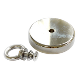 Round Neodymium Fishing Magnet with Countersunk Hole and Eyebolt, 500 LBS pull - Side View