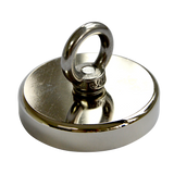 Round Neodymium Fishing Magnet with Countersunk Hole and Eyebolt, 500 LBS pull - Top-Down View