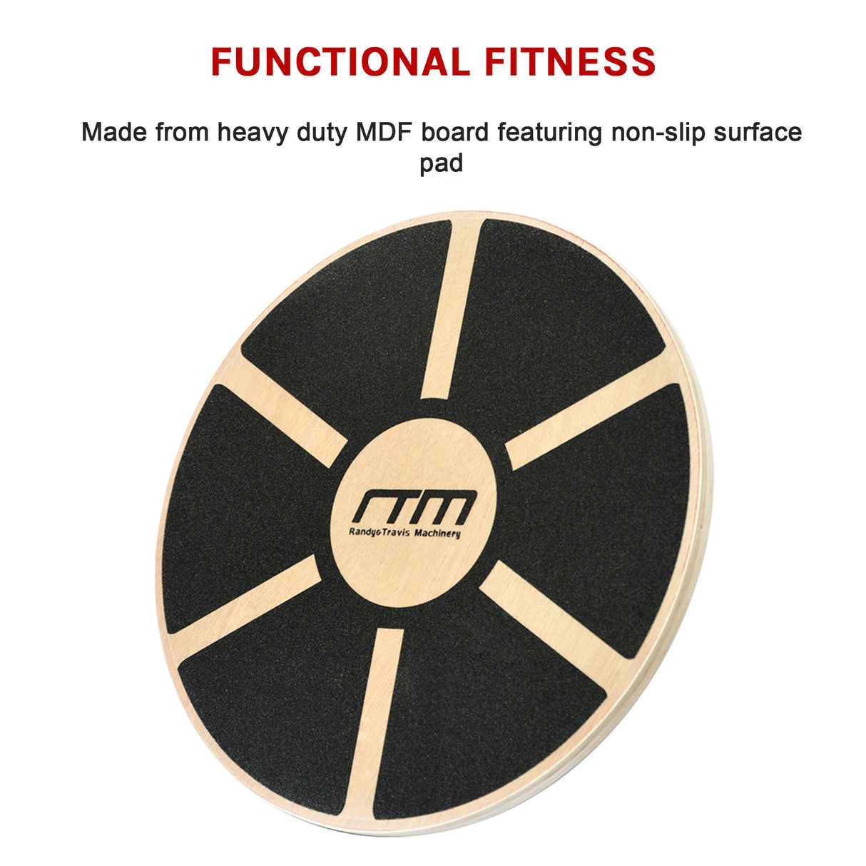 Heavy Duty 15.5" Wooden Balance Board with Non-Slip Pad for Fitness Training
