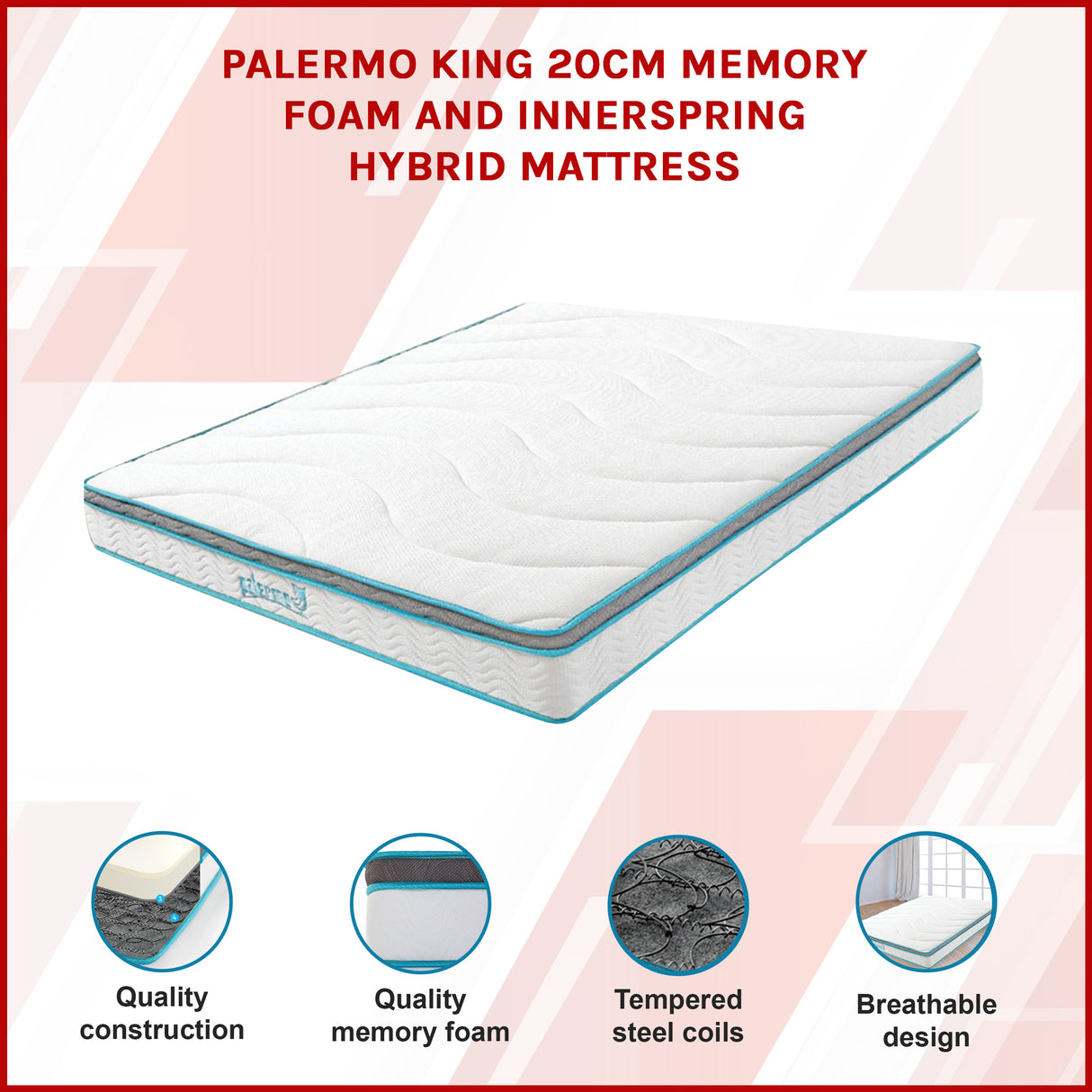King 20cm Hybrid Mattress &ndash; Memory Foam and Innerspring Support