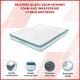Queen 20cm Hybrid Mattress &ndash; Memory Foam and Innerspring Support - Side View