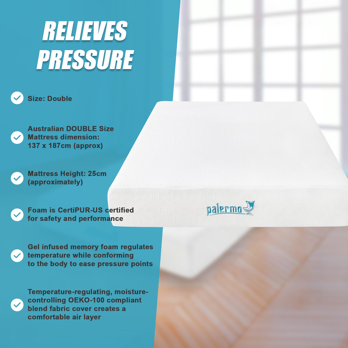 Double 25cm Gel Memory Foam Mattress &ndash; Dual-Layered Comfort with CertiPUR-US&reg; Certified Foam