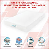 Double 25cm Gel Memory Foam Mattress &ndash; Dual-Layered Comfort with CertiPUR-US&reg; Certified Foam - Side View