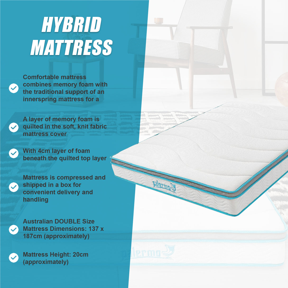 Double 20cm Hybrid Mattress &ndash; Memory Foam and Innerspring Support