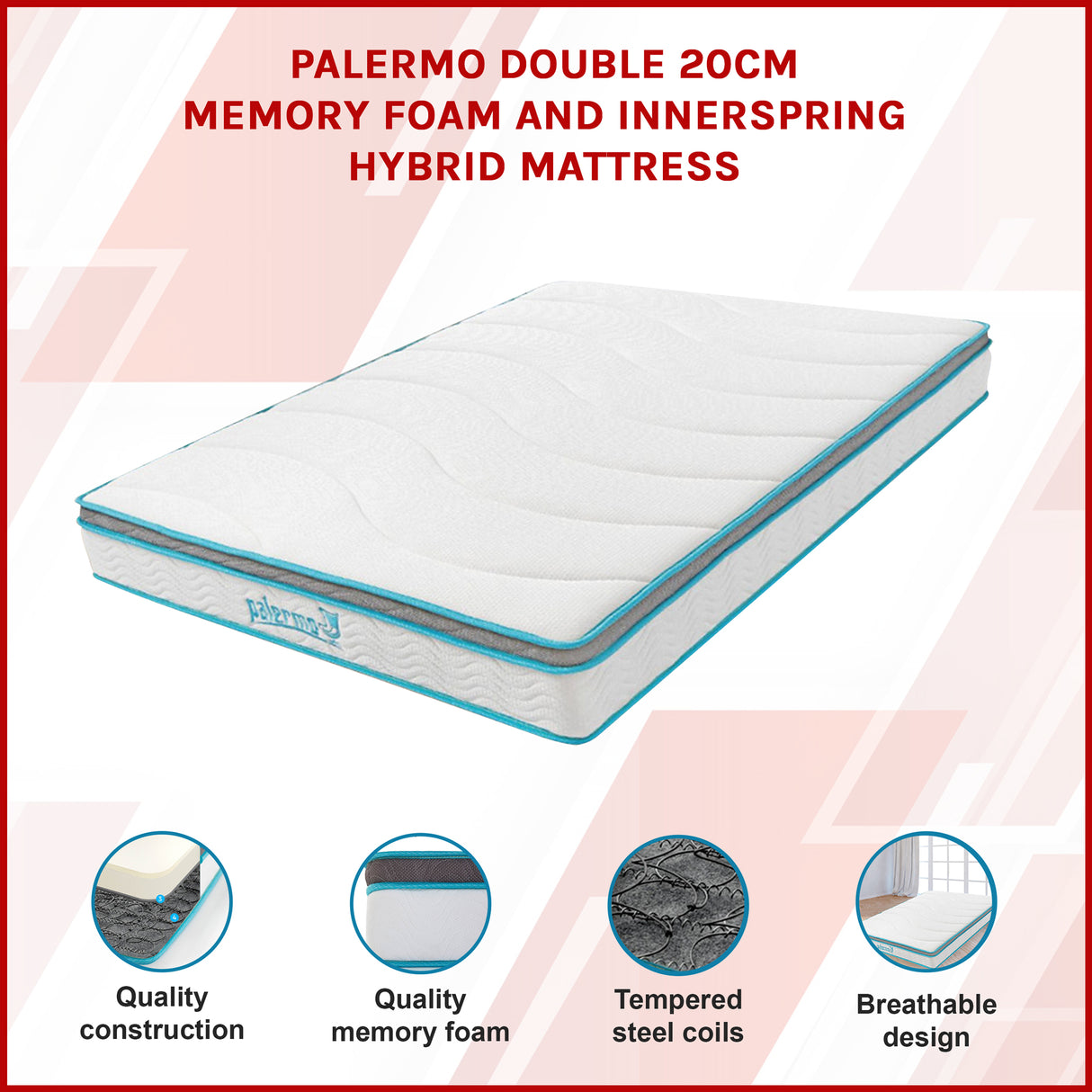 Double 20cm Hybrid Mattress &ndash; Memory Foam and Innerspring Support