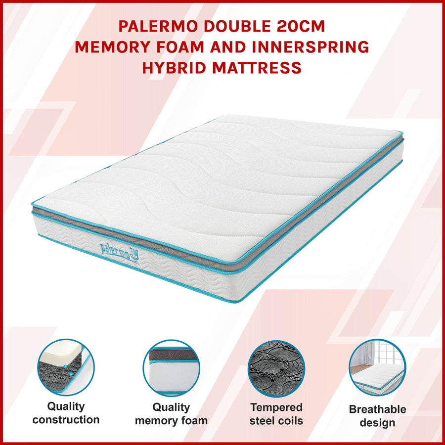 Double 20cm Hybrid Mattress &ndash; Memory Foam and Innerspring Support