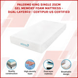 King Single 25cm Gel Memory Foam Mattress &ndash; Dual-Layered Comfort with CertiPUR-US&reg; Certified Foam