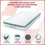 King Single 20cm Hybrid Mattress &ndash; Memory Foam and Innerspring Support - Side View
