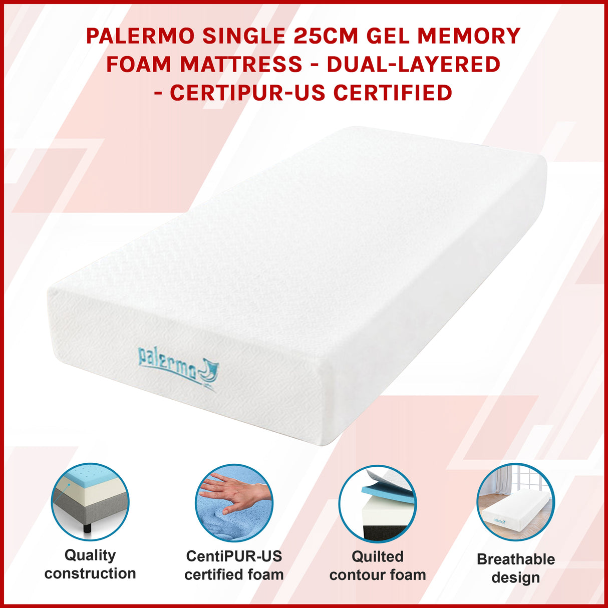 Single 25cm Gel Memory Foam Mattress &ndash; Dual-Layered Comfort with CertiPUR-US&reg; Certified Foam