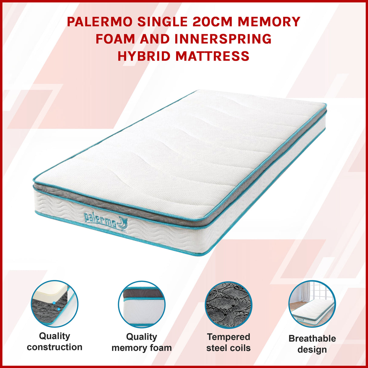 Single 20cm Hybrid Mattress &ndash; Memory Foam and Innerspring Support