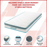 Single 20cm Hybrid Mattress &ndash; Memory Foam and Innerspring Support - Side View