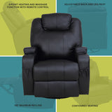 Black Massage Sofa Chair Recliner 360 Degree Swivel PU Leather Lounge 8 Point Heated - Top-Down View