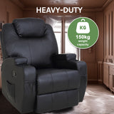 Black Massage Sofa Chair Recliner 360 Degree Swivel PU Leather Lounge 8 Point Heated - Rear View