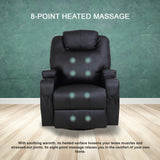 Black Massage Sofa Chair Recliner 360 Degree Swivel PU Leather Lounge 8 Point Heated - Low Angle