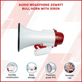 Audio Megaphone 25Watt Bull Horn with Siren - Front View