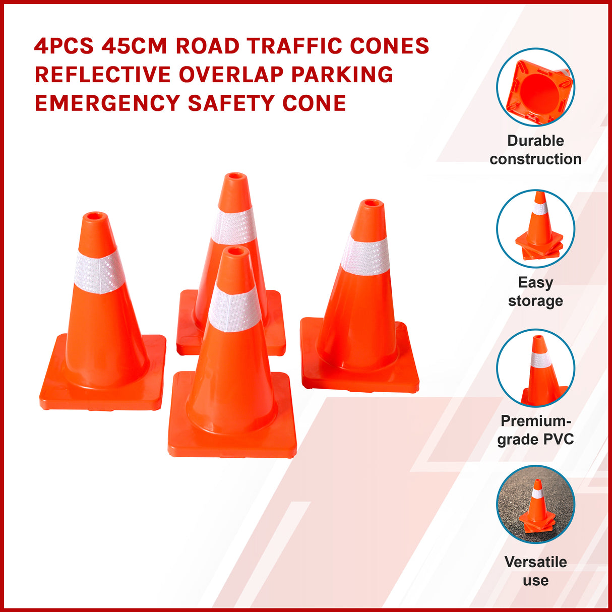 4pcs 45cm Road Traffic Cones Reflective Overlap Parking Emergency Safety Cone