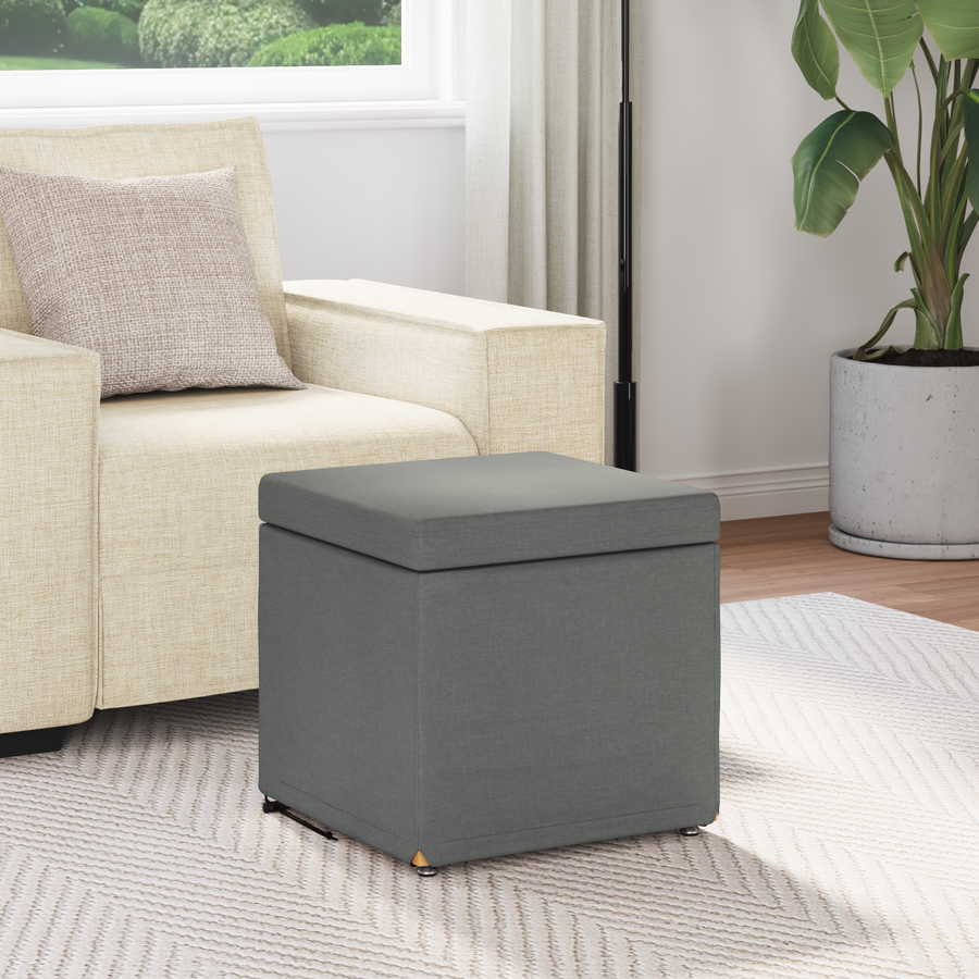Stool Dark Grey 41 x 41 x 40 cm Fabric and Engineered Wood