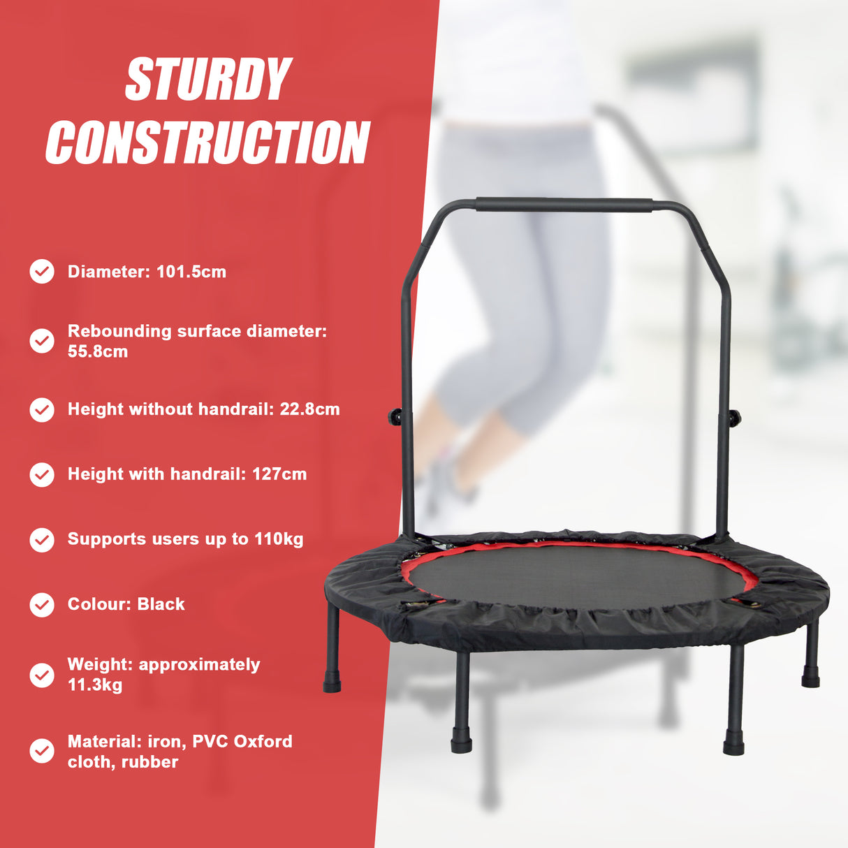 Mini Rebounder Trampoline with Adjustable Handle &ndash; Fitness Bounce Trainer