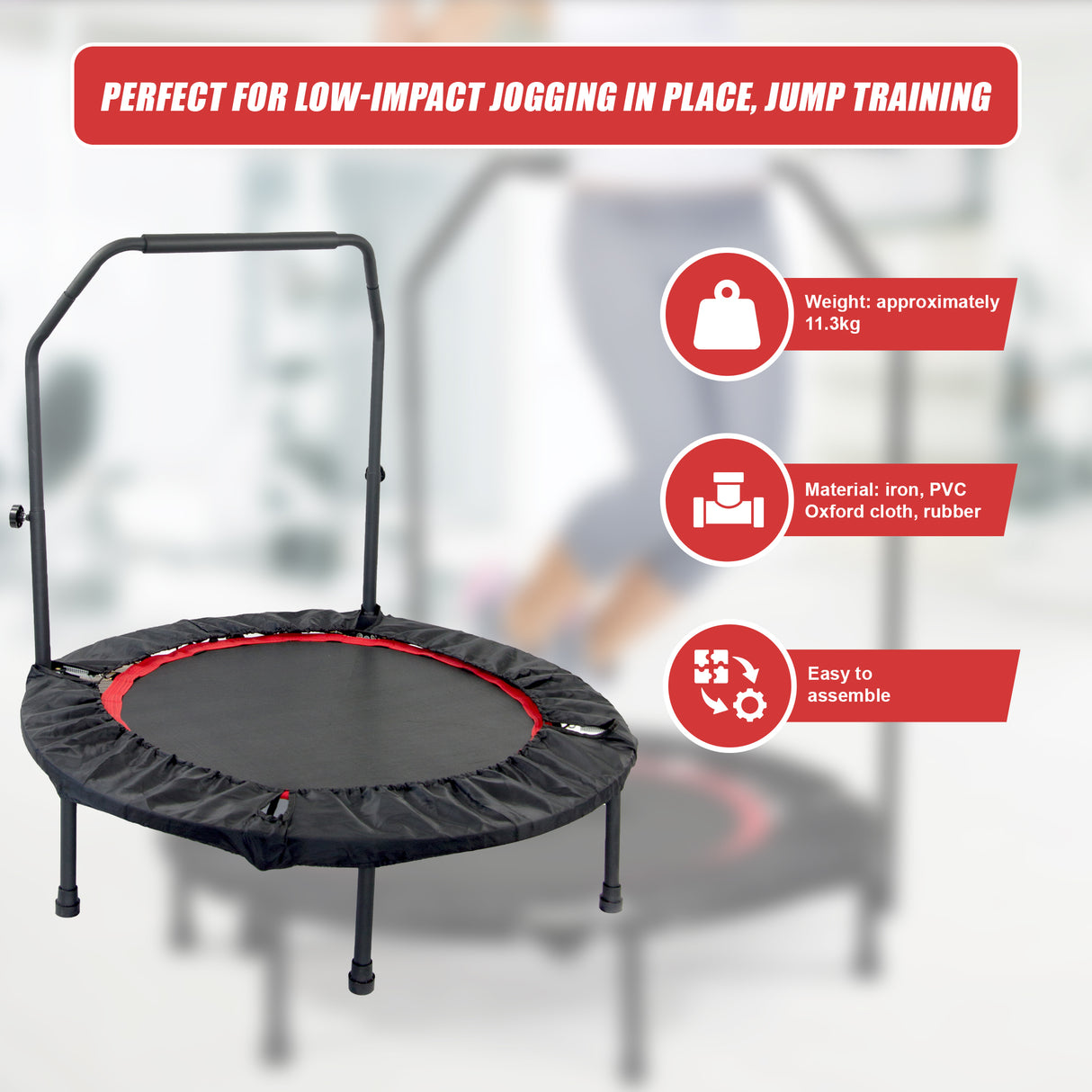 Mini Rebounder Trampoline with Adjustable Handle &ndash; Fitness Bounce Trainer