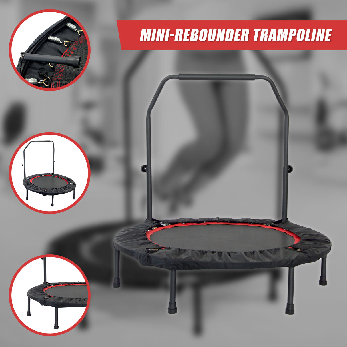 Mini Rebounder Trampoline with Adjustable Handle &ndash; Fitness Bounce Trainer
