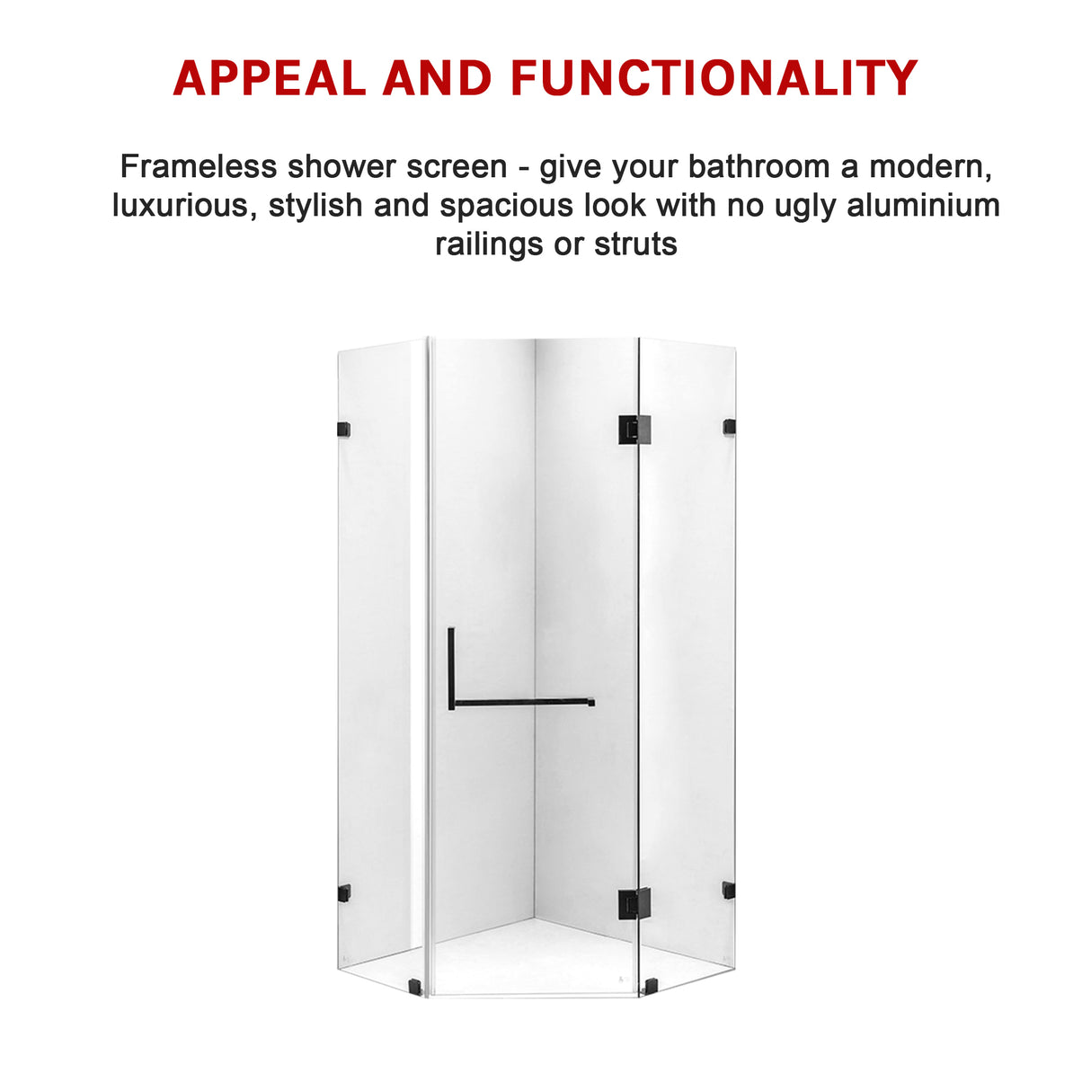 900 x 900mm Frameless 10mm Glass Shower Screen By Della Francesca