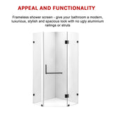 1000 x 1000mm Frameless 10mm Glass Shower Screen By Della Francesca - Rear View