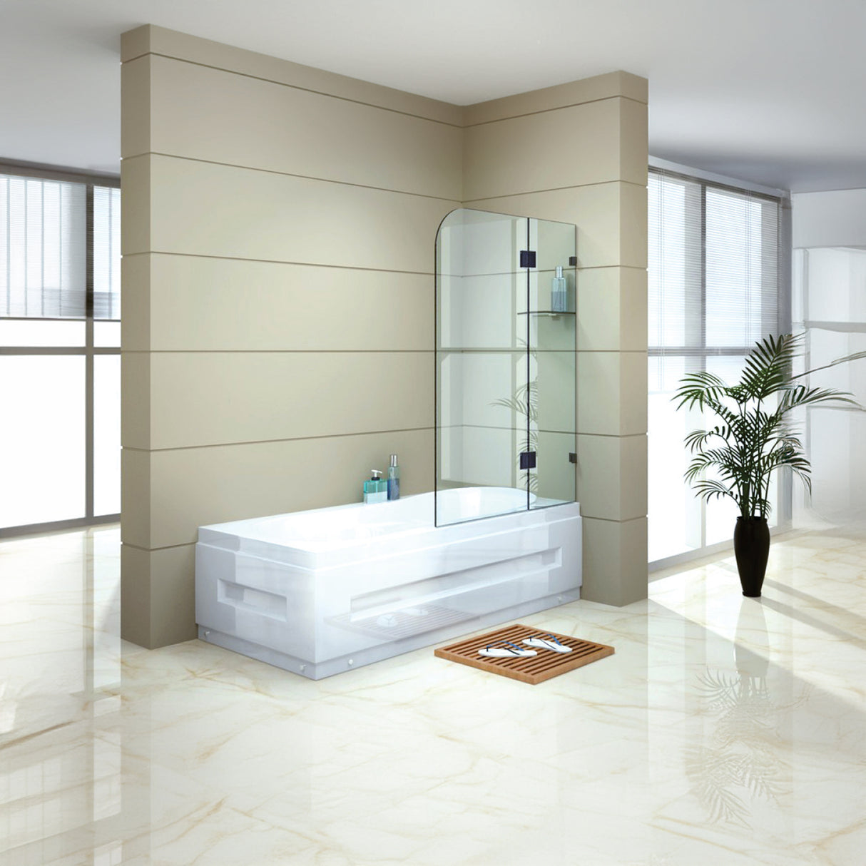 900 x 1450mm Frameless Bath Panel 10mm Glass Shower Screen By Della Francesca
