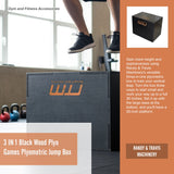 3 IN 1 Black Wood Plyo Games Plyometric Jump Box - Rear View