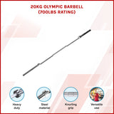 20kg Olympic Barbell 700lb Rated for Powerlifting Home Gym Training - Top-Down View