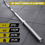 20kg Olympic Barbell 700lb Rated for Powerlifting Home Gym Training - 45-Degree Angle