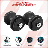 20KG Dumbbell Adjustable Weight Set - Front View