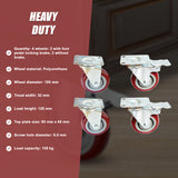 4 x 4" Heavy Duty PU Swivel Castor Wheels With Brake