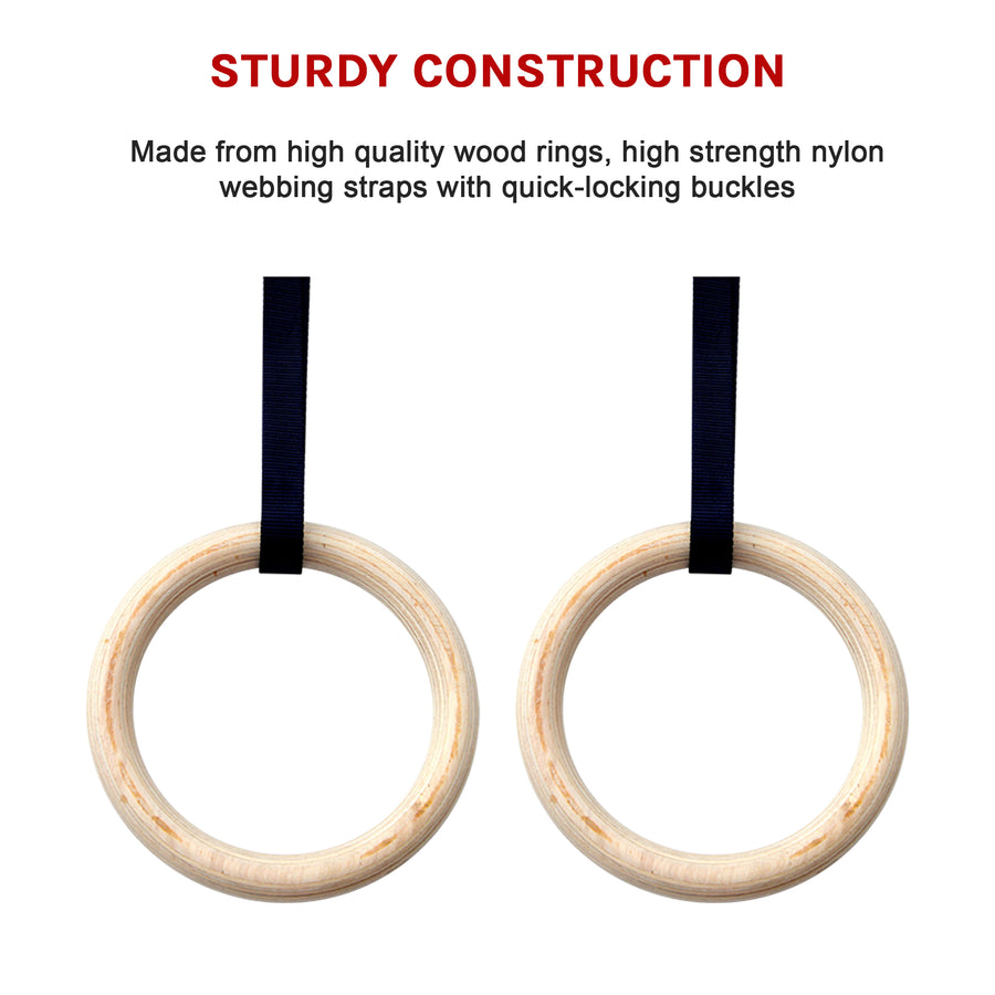235mm Wooden Gymnastic Rings &ndash; Olympic Gym Strength Training & Fitness