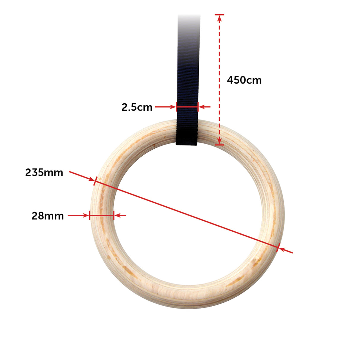 235mm Wooden Gymnastic Rings &ndash; Olympic Gym Strength Training & Fitness