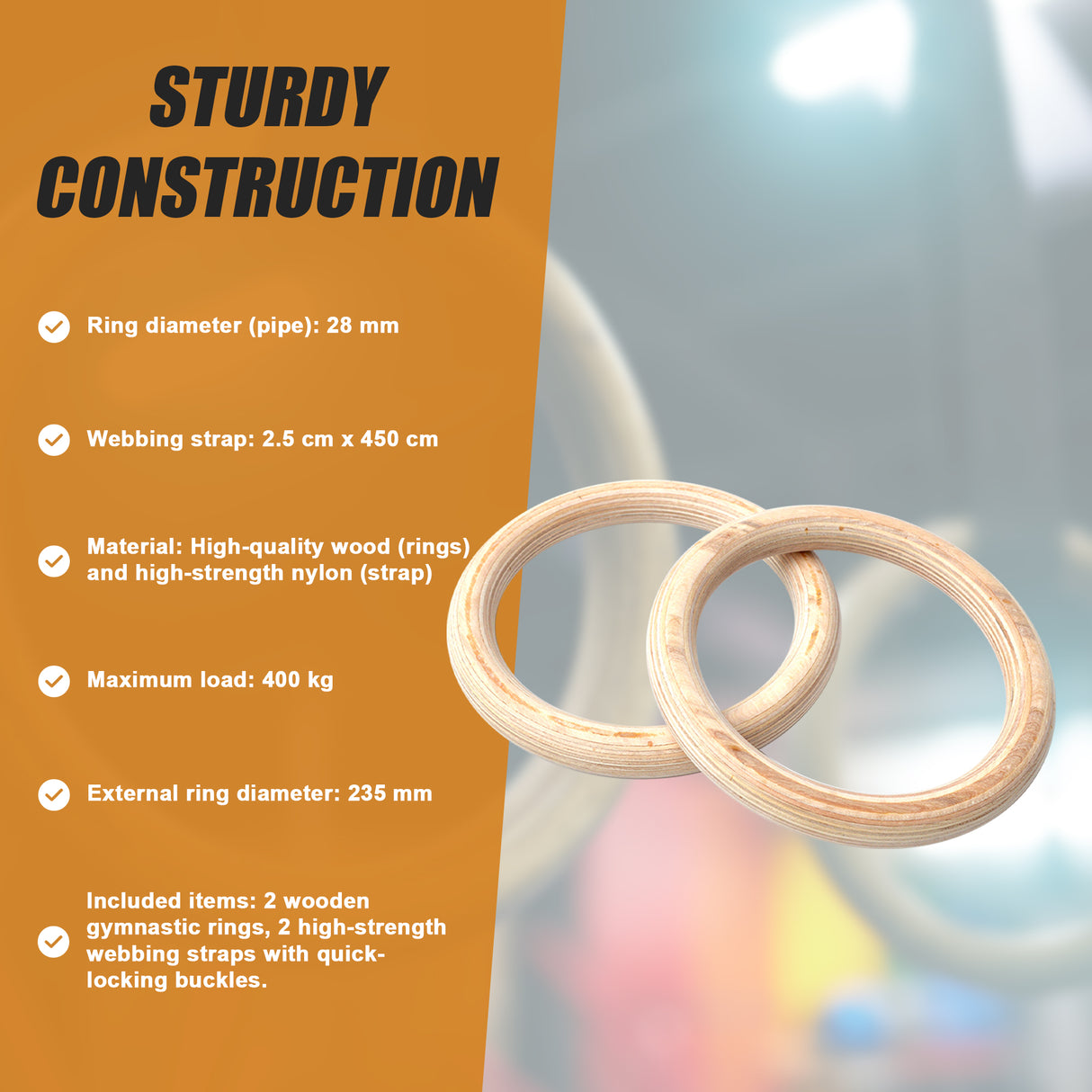 235mm Wooden Gymnastic Rings &ndash; Olympic Gym Strength Training & Fitness