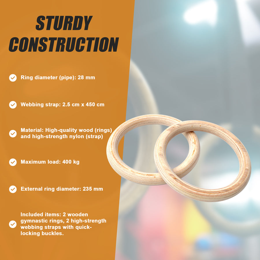 235mm Wooden Gymnastic Rings &ndash; Olympic Gym Strength Training & Fitness