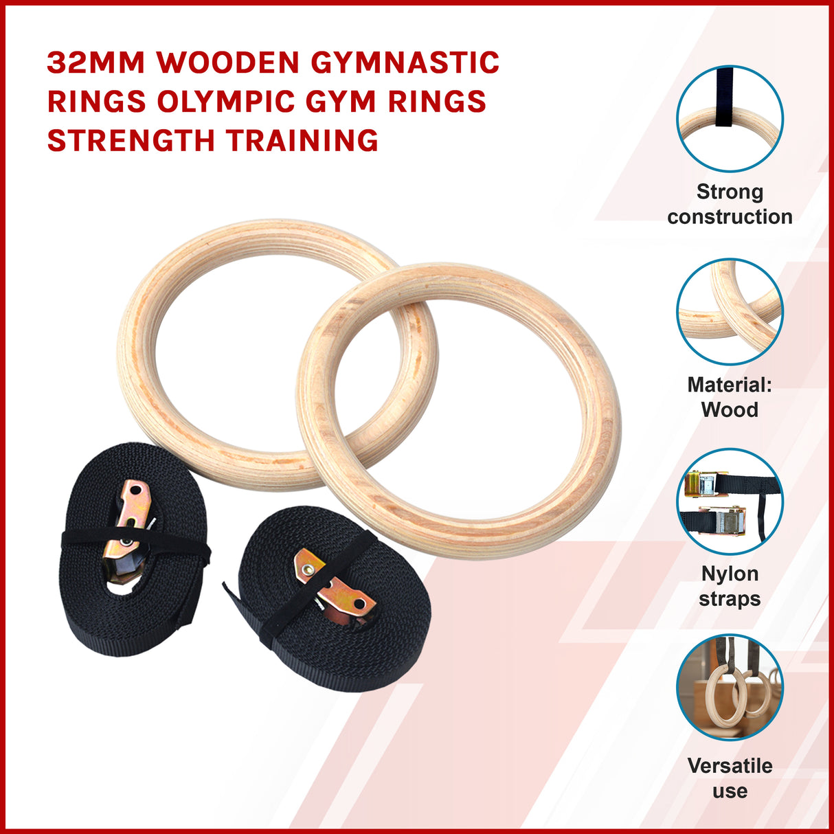 202mm Wooden Gymnastic Rings &ndash; Olympic Gym Strength Training & Fitness