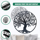 Black Tree of Life Wall Art Hanging Metal Iron Sculpture Garden 60cm - Close-Up Angle