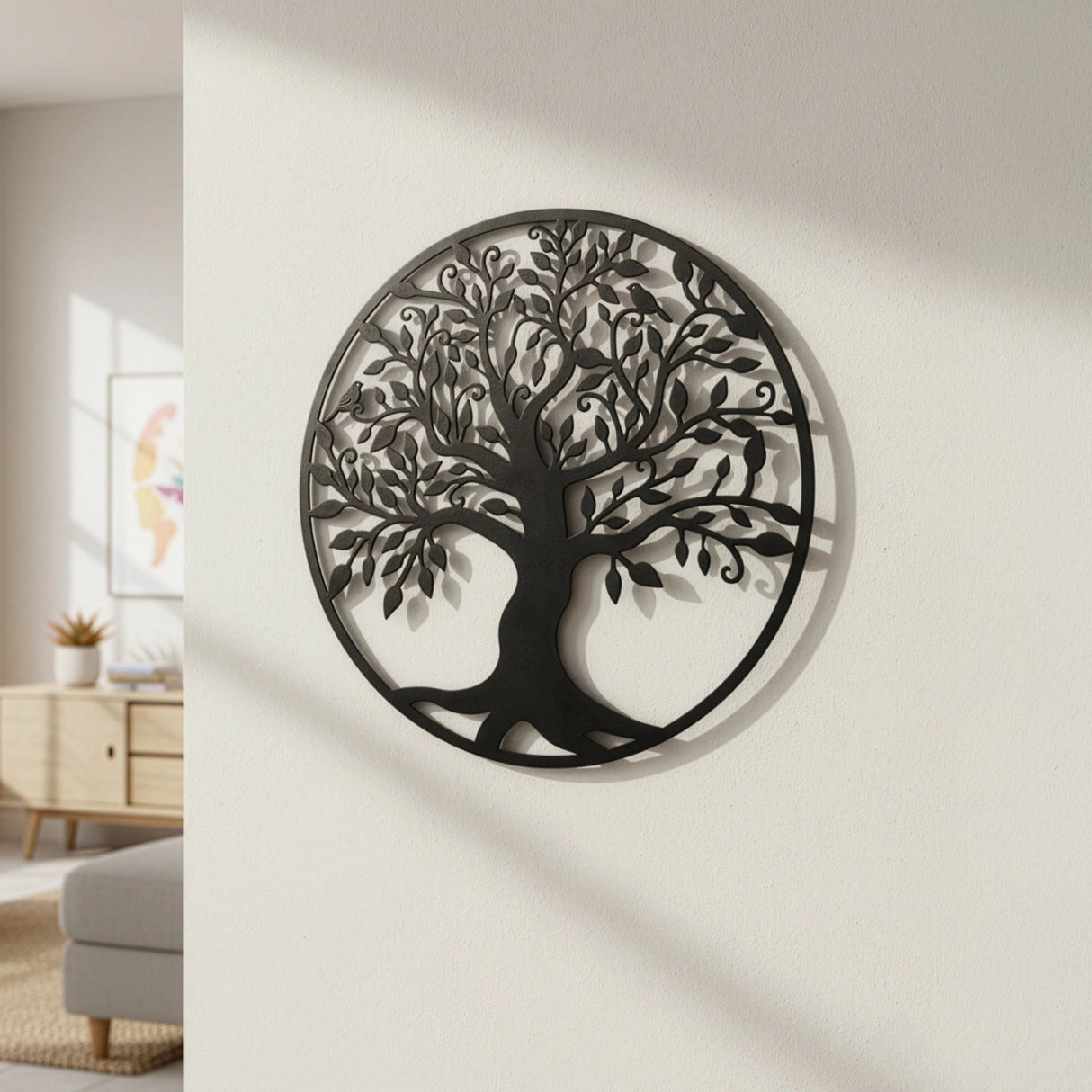 Black Tree of Life Wall Art Hanging Metal Iron Sculpture Garden 99cm