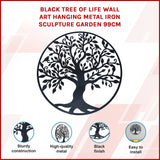 Black Tree of Life Wall Art Hanging Metal Iron Sculpture Garden 99cm - Front View